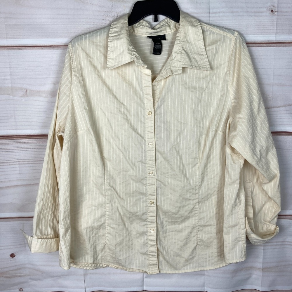 Lane Bryant Top Womens 22 24 Yellow Button Up Shirt Long Sleeve Collar Solid